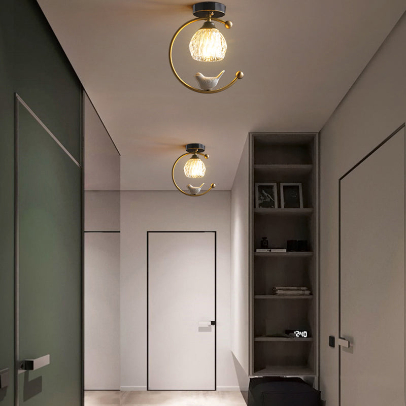 Geometry Shape Flush Mount Lamp Modern Glass 1-Light Flush Light in Gold