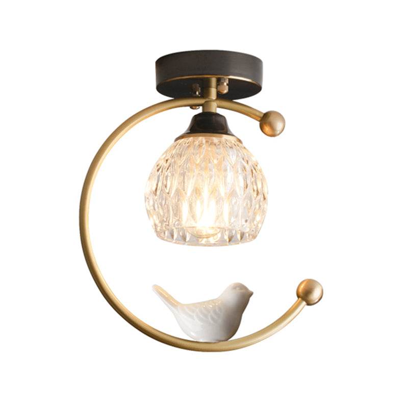 Plafonnier en forme de géométrie, moderne, en verre, à 1 lumière, doré