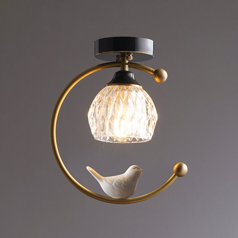 Plafonnier en forme de géométrie, moderne, en verre, à 1 lumière, doré
