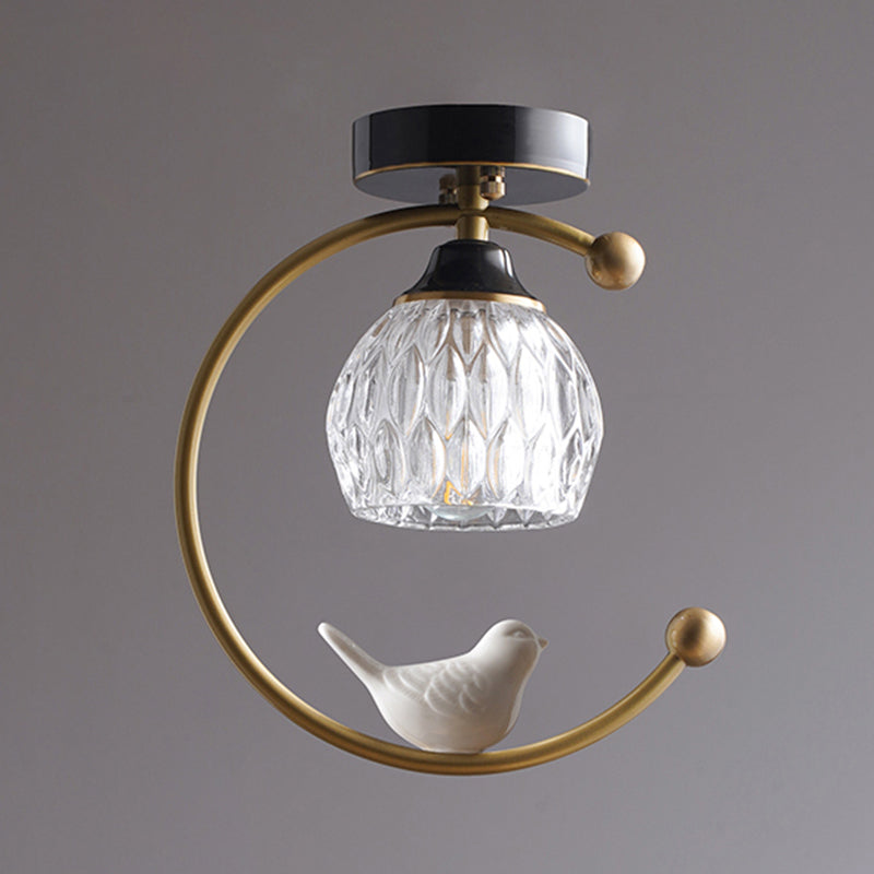 Plafonnier en forme de géométrie, moderne, en verre, à 1 lumière, doré