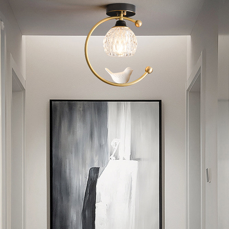 Plafonnier en forme de géométrie, moderne, en verre, à 1 lumière, doré