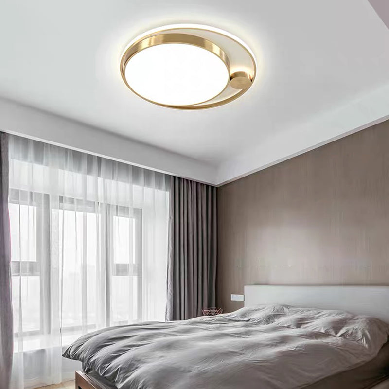 Plafonnier de forme ronde en métal moderne à 2 lumières, doré