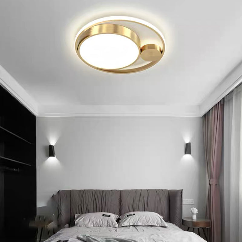 Plafonnier de forme ronde en métal moderne à 2 lumières, doré