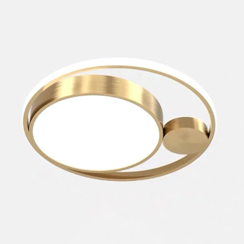 Plafonnier de forme ronde en métal moderne à 2 lumières, doré
