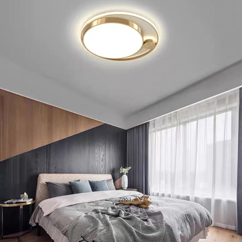 Plafonnier de forme ronde en métal moderne à 2 lumières, doré