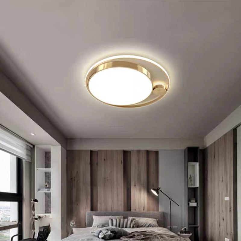 Plafonnier de forme ronde en métal moderne à 2 lumières, doré