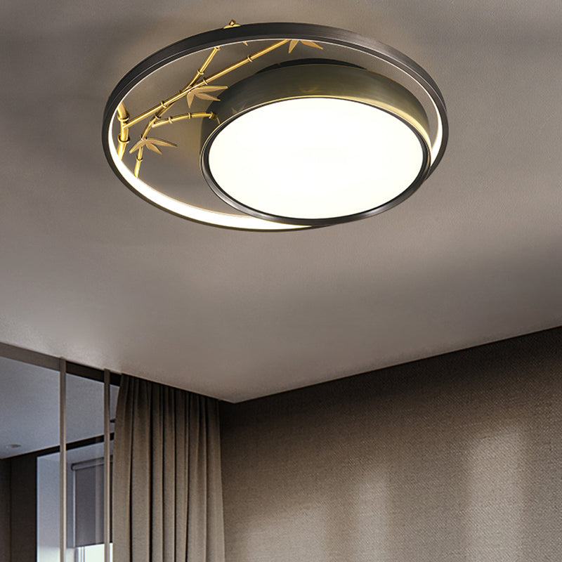 Round Shape Flush Mount Lamps Modern Metal 2-Light Flush Lights in Black