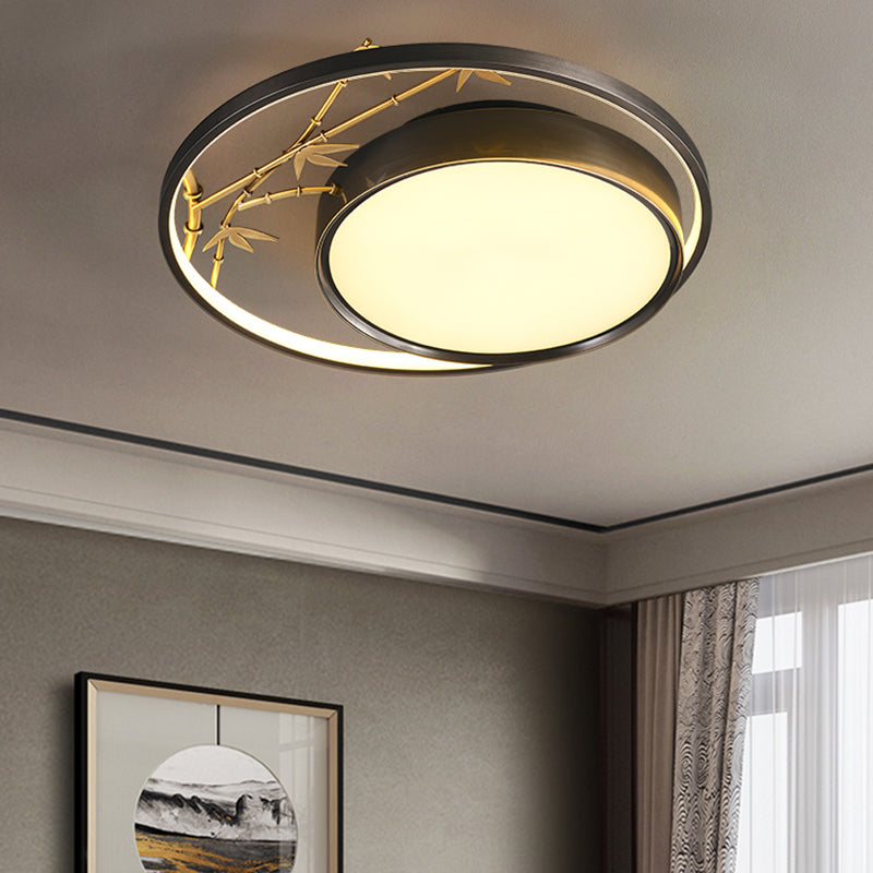 Round Shape Flush Mount Lamps Modern Metal 2-Light Flush Lights in Black