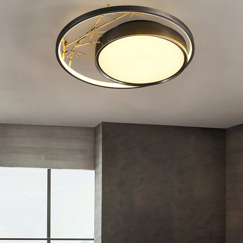 Round Shape Flush Mount Lamps Modern Metal 2-Light Flush Lights in Black