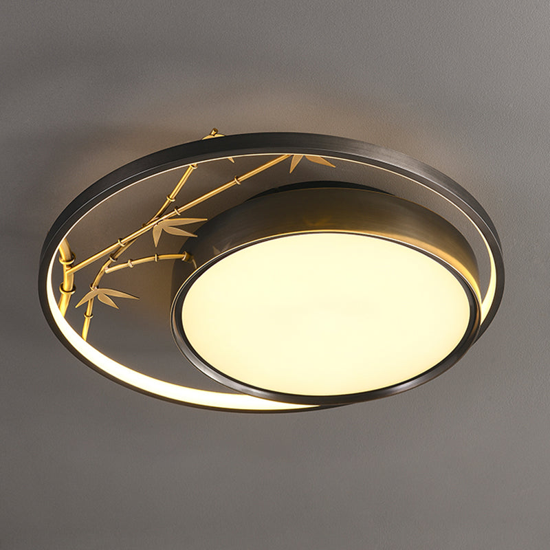 Round Shape Flush Mount Lamps Modern Metal 2-Light Flush Lights in Black