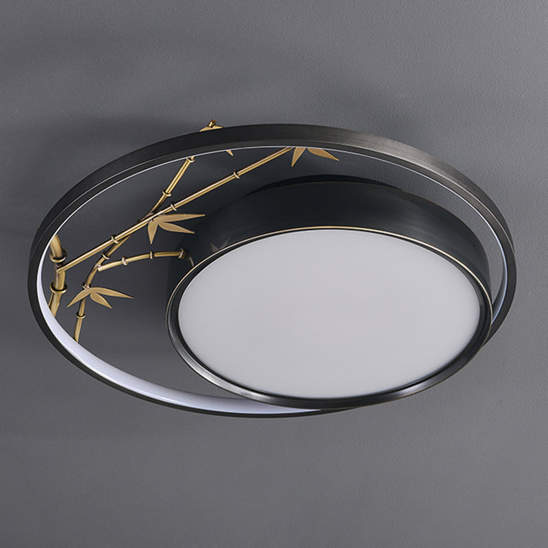 Round Shape Flush Mount Lamps Modern Metal 2-Light Flush Lights in Black