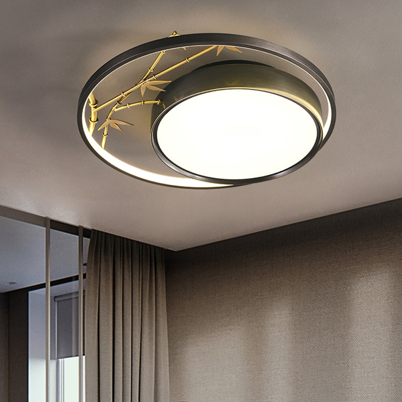 Round Shape Flush Mount Lamps Modern Metal 2-Light Flush Lights in Black
