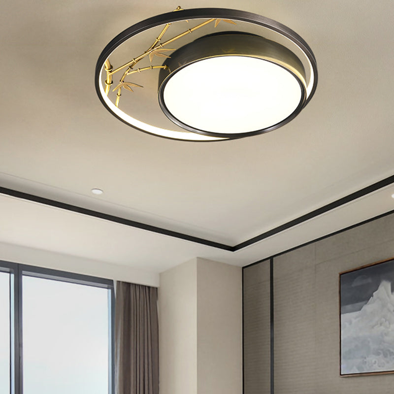 Round Shape Flush Mount Lamps Modern Metal 2-Light Flush Lights in Black