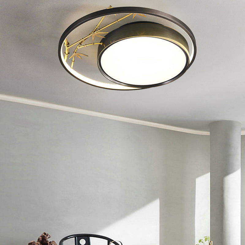 Round Shape Flush Mount Lamps Modern Metal 2-Light Flush Lights in Black