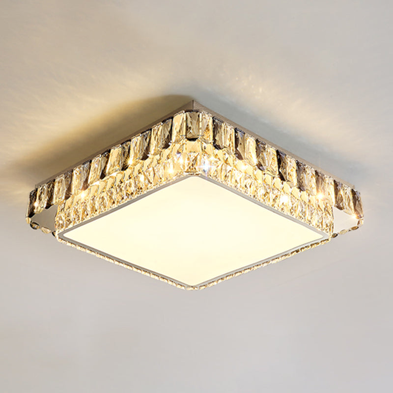 Plafonnier LED en cristal de luxe moderne en acier inoxydable géométrique encastré