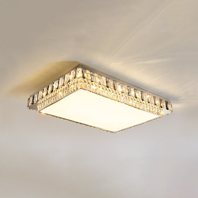 Plafonnier LED en cristal de luxe moderne en acier inoxydable géométrique encastré