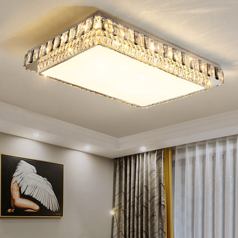 Plafonnier LED en cristal de luxe moderne en acier inoxydable géométrique encastré