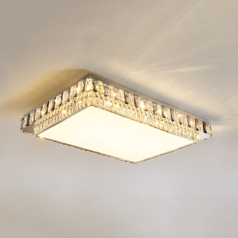 Plafonnier LED en cristal de luxe moderne en acier inoxydable géométrique encastré