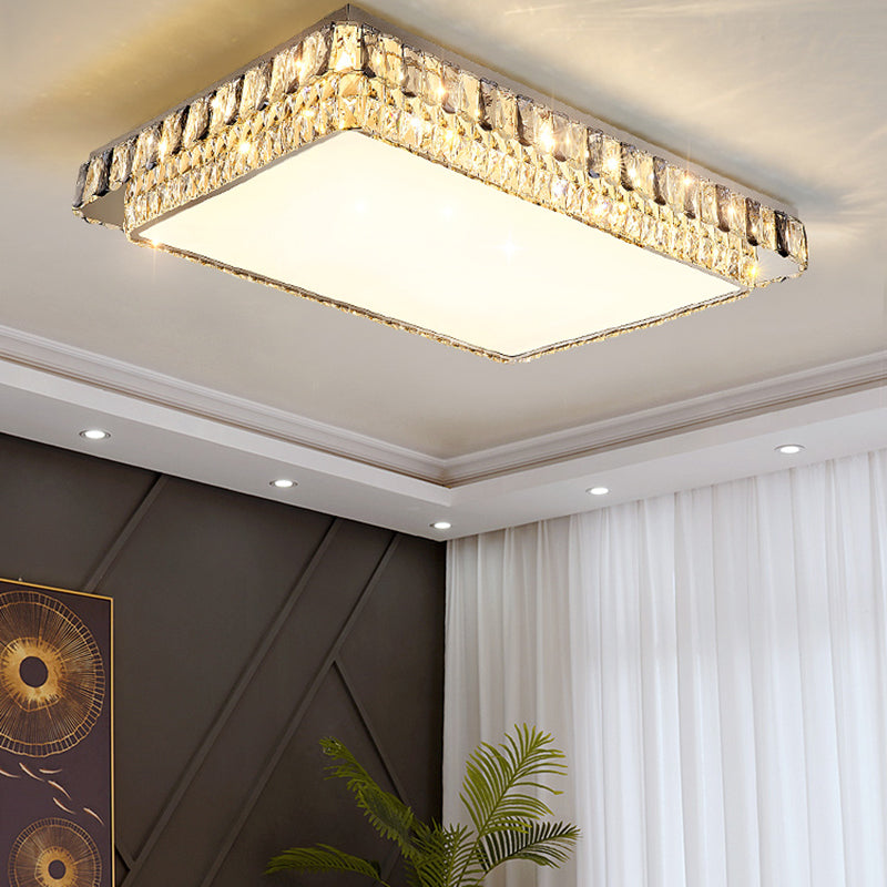 Modern Luxury Crystal LED Ceiling Lamp Stainless Steel Geometry Shape Flush Mount