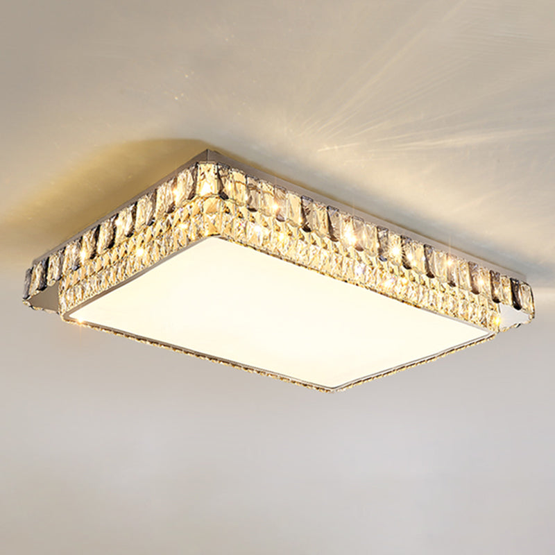 Plafonnier LED en cristal de luxe moderne en acier inoxydable géométrique encastré