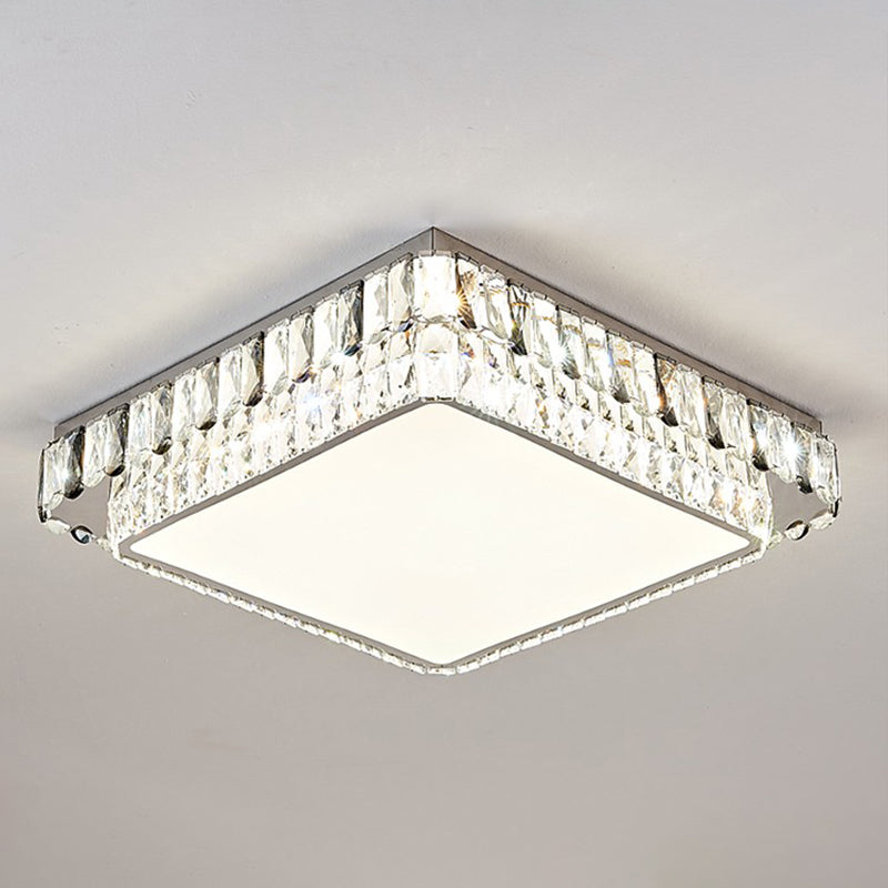 Plafonnier LED en cristal de luxe moderne en acier inoxydable géométrique encastré