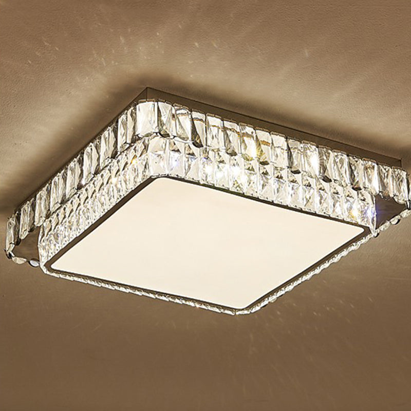 Plafonnier LED en cristal de luxe moderne en acier inoxydable géométrique encastré