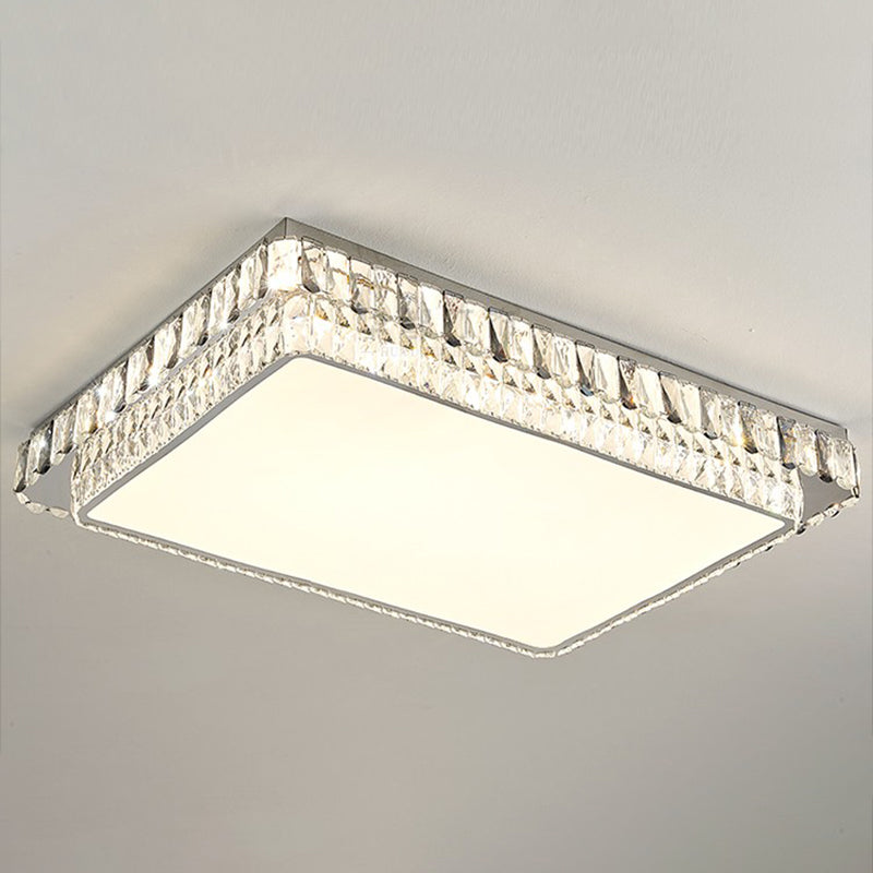 Plafonnier LED en cristal de luxe moderne en acier inoxydable géométrique encastré