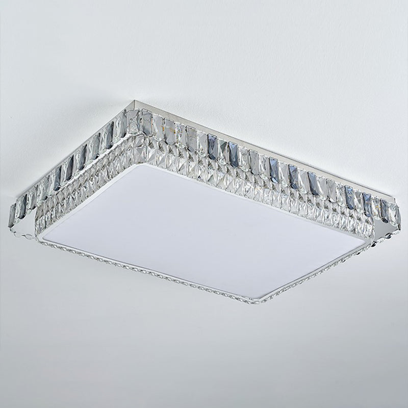 Plafonnier LED en cristal de luxe moderne en acier inoxydable géométrique encastré