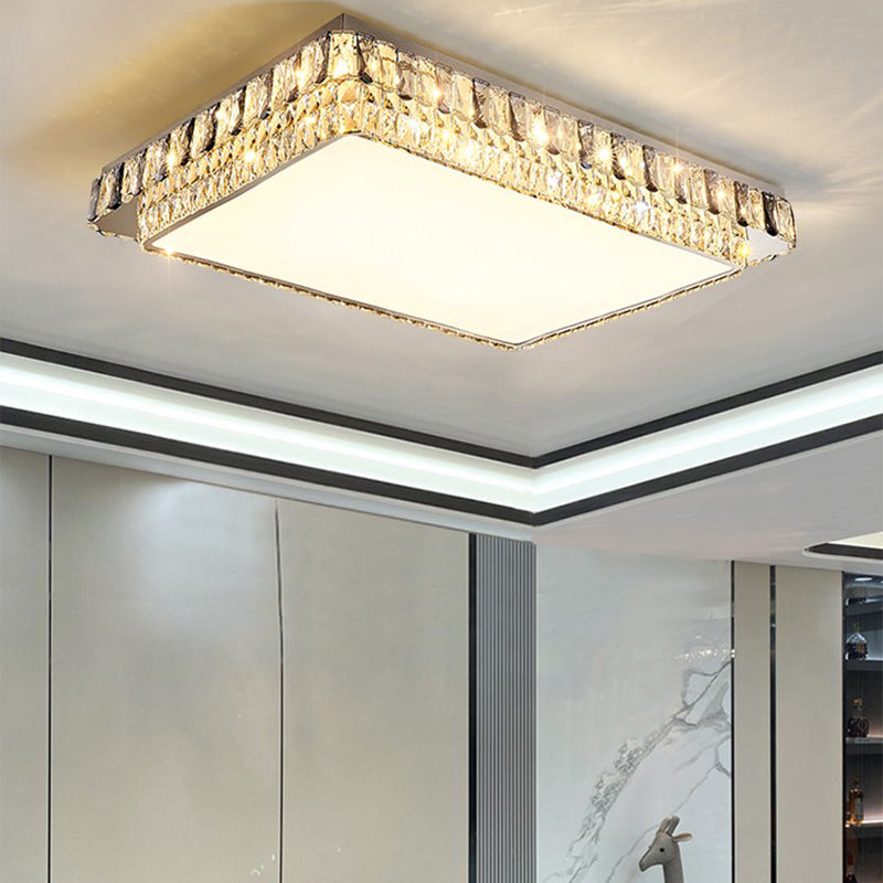 Plafonnier LED en cristal de luxe moderne en acier inoxydable géométrique encastré