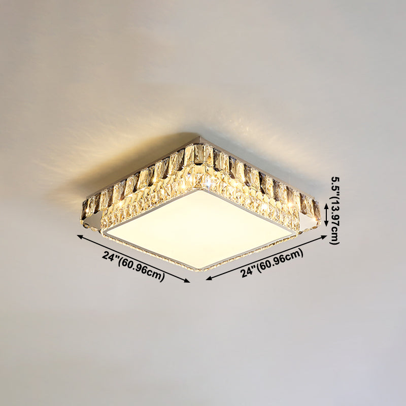 Plafonnier LED en cristal de luxe moderne en acier inoxydable géométrique encastré