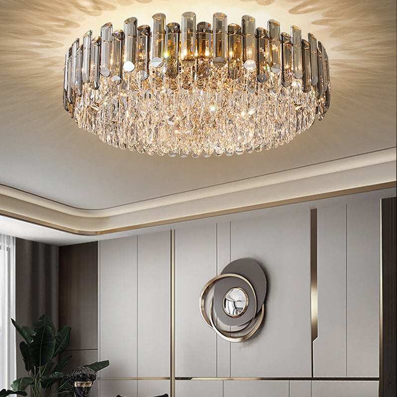 Lámpara de techo de forma redonda de lujo moderna, montaje empotrado de cristal para interiores