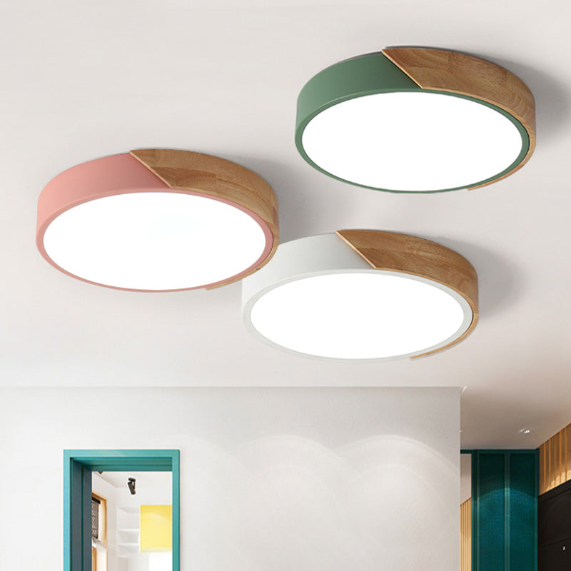 Modern Simple Macaroon Style Round Shape LED Ceiling Lamp Iron 1 Light for Living Room Balcony