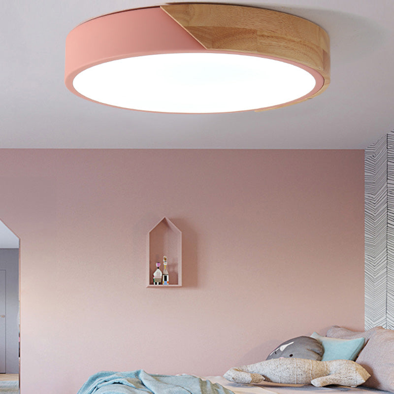 Modern Simple Macaroon Style Round Shape LED Ceiling Lamp Iron 1 Light for Living Room Balcony