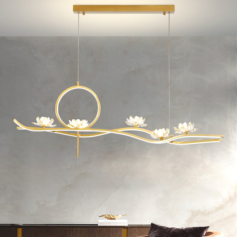 8 Light Linear Island Lighting Fixtures Contemporary Metal Island Pendants in Gold