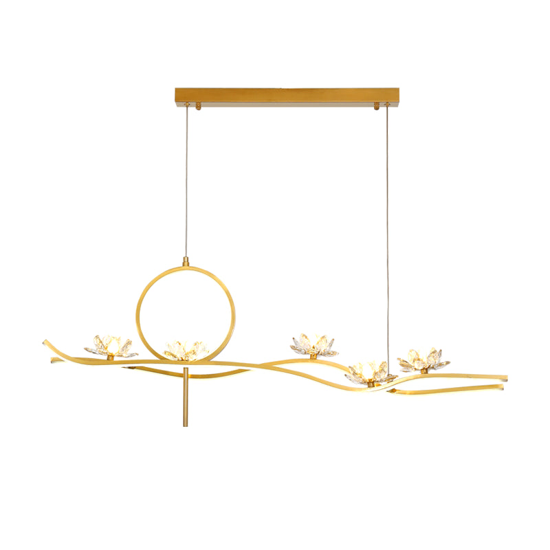 8 Light Linear Island Lighting Fixtures Contemporary Metal Island Pendants in Gold