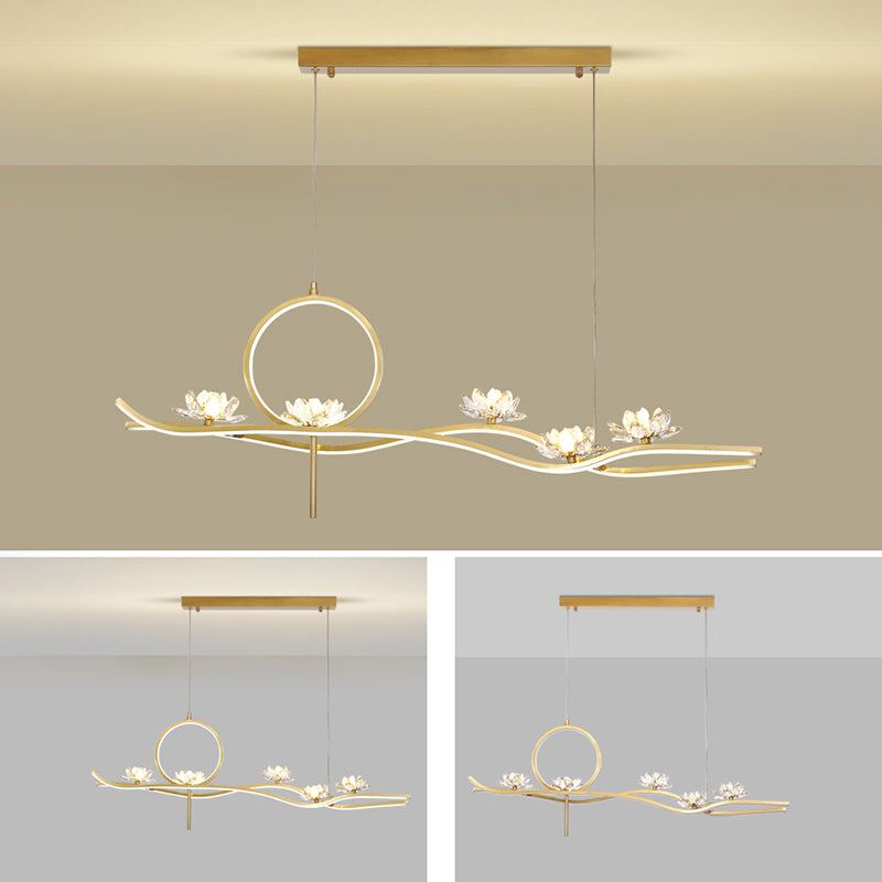 8 Light Linear Island Lighting Fixtures Contemporary Metal Island Pendants in Gold