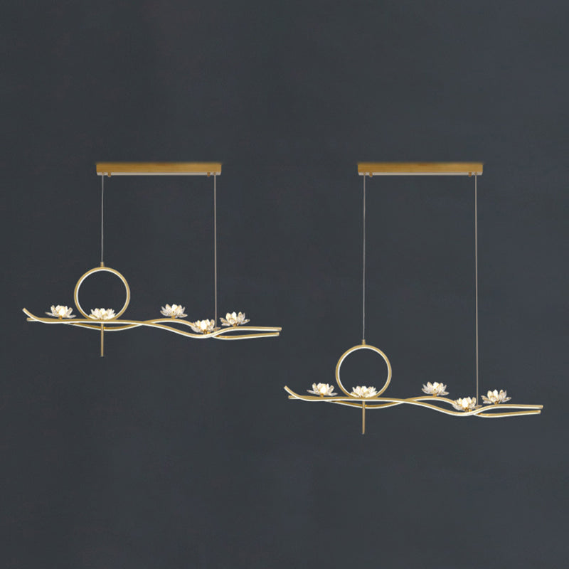 8 Light Linear Island Lighting Fixtures Contemporary Metal Island Pendants in Gold