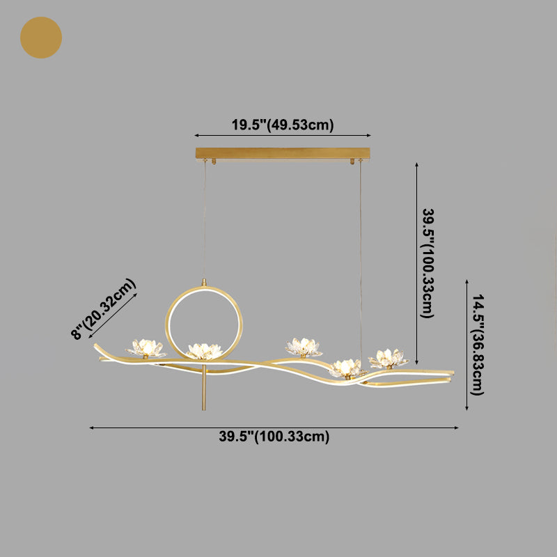 8 Light Linear Island Lighting Fixtures Contemporary Metal Island Pendants in Gold