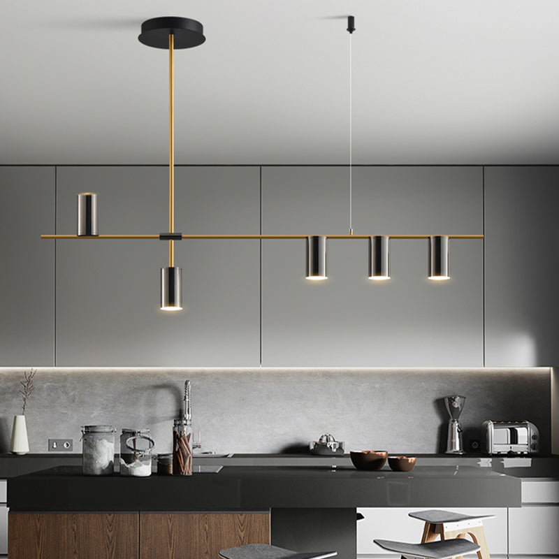 Linear Cylinder Lighting Fixtures Contemporary Metal Island Pendants for Kitchen