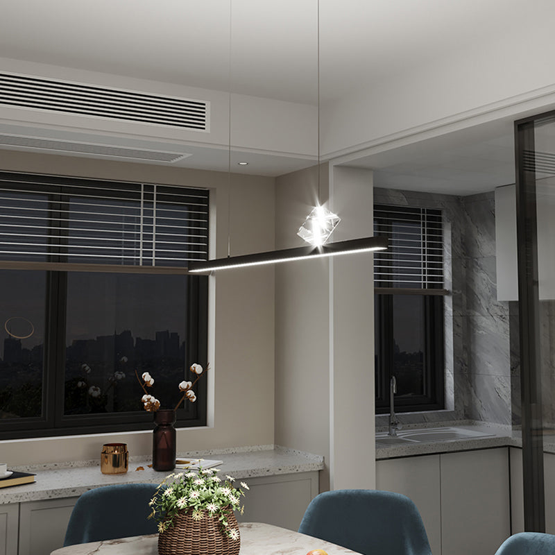 1 Light Linear Island Lighting Fixtures Contemporary Metal Island Pendants for Dining Room