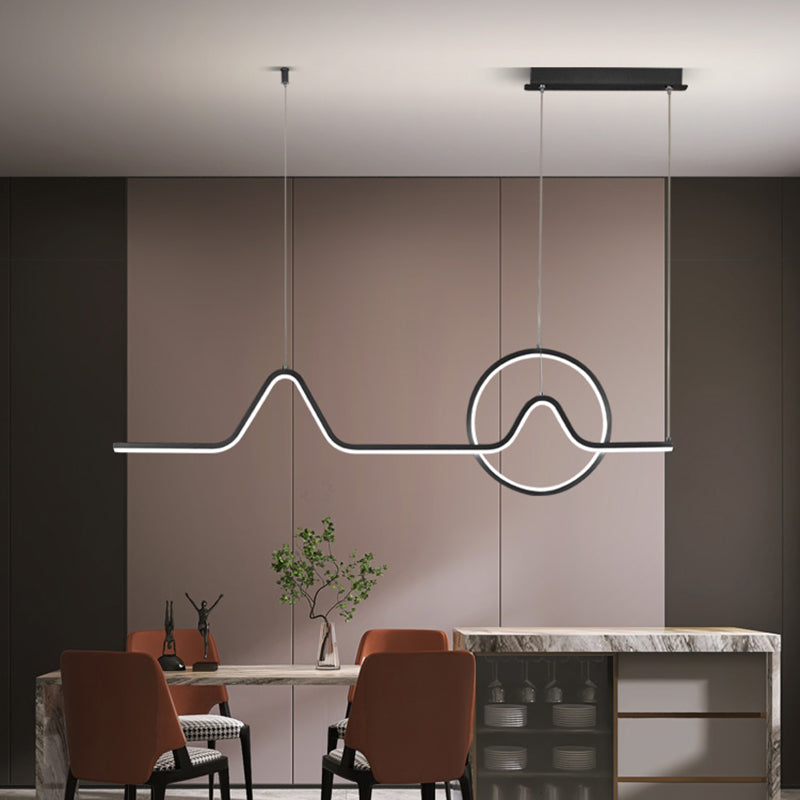 Geometric Island Lighting Contemporary Metal Island Chandelier Lights for Kitchen in Black