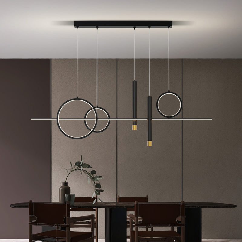 Geometric Island Lighting Contemporary Metal Island Chandelier Lights for Kitchen in Black