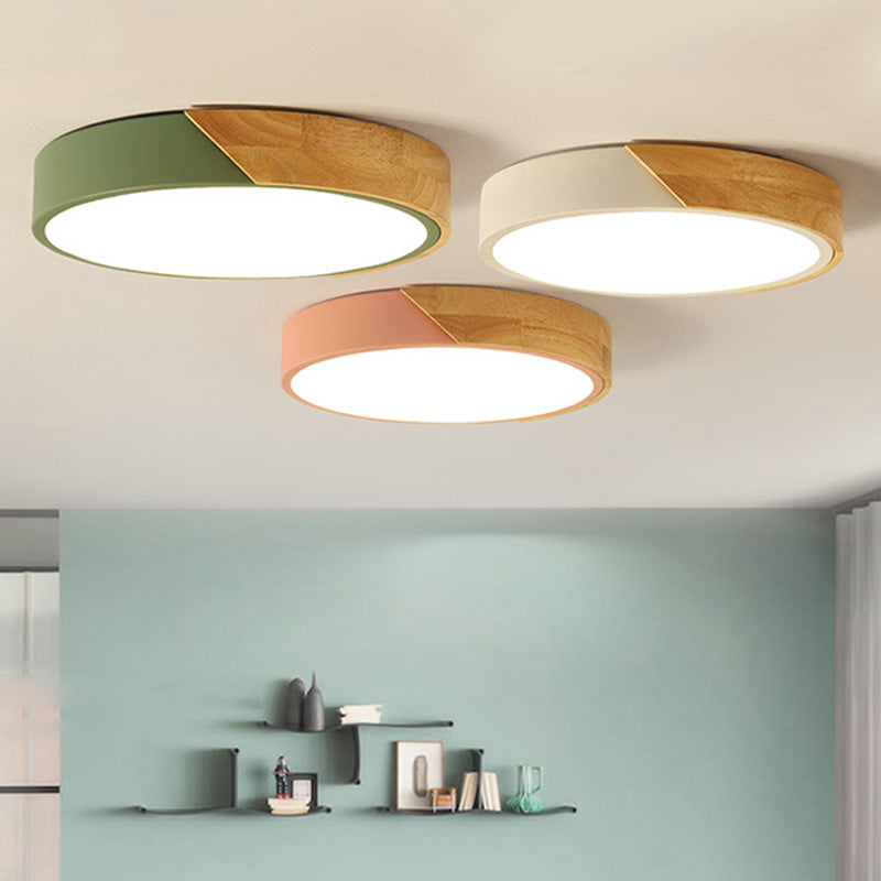 Plafonnier LED de forme ronde macaron moderne, plafonnier en fer pour chambre à coucher