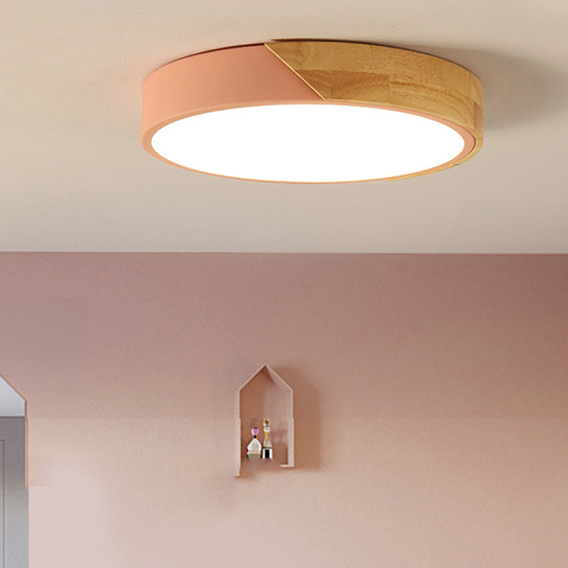 Plafonnier LED de forme ronde macaron moderne, plafonnier en fer pour chambre à coucher