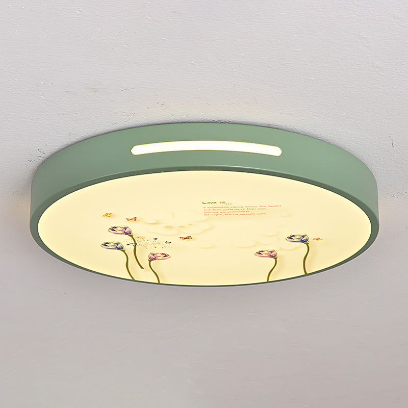 Modern Macaroon LED Ceiling Lamp Iron Round Shape Flush Mount for Bedroom