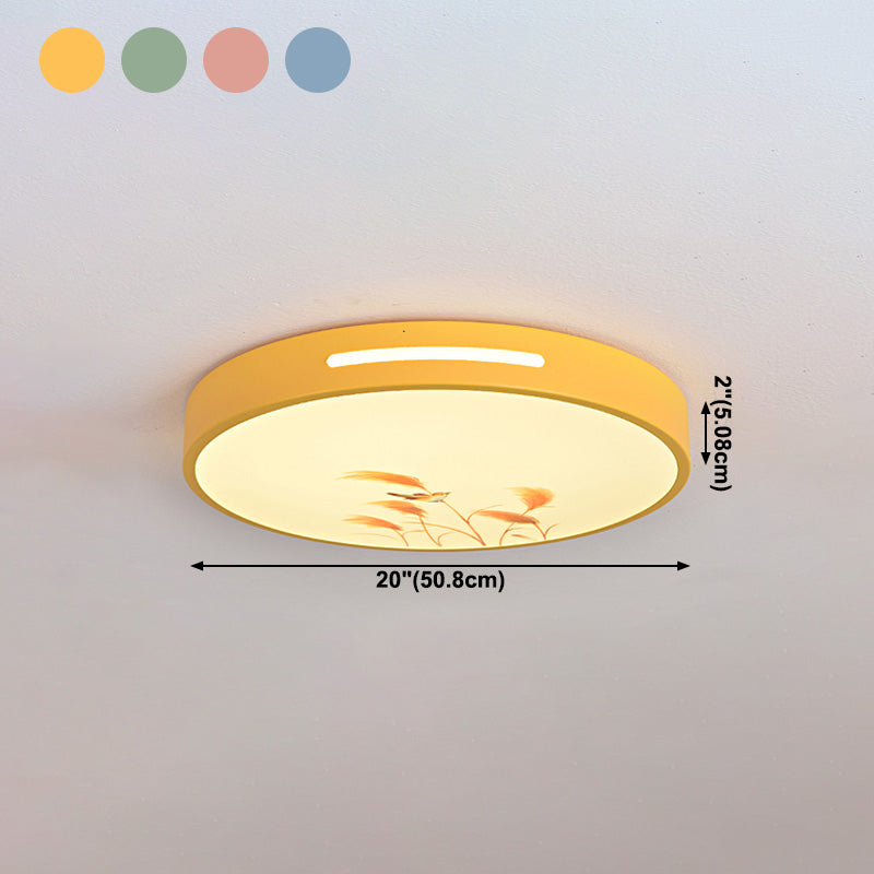Modern Macaroon LED Ceiling Lamp Iron Round Shape Flush Mount for Bedroom