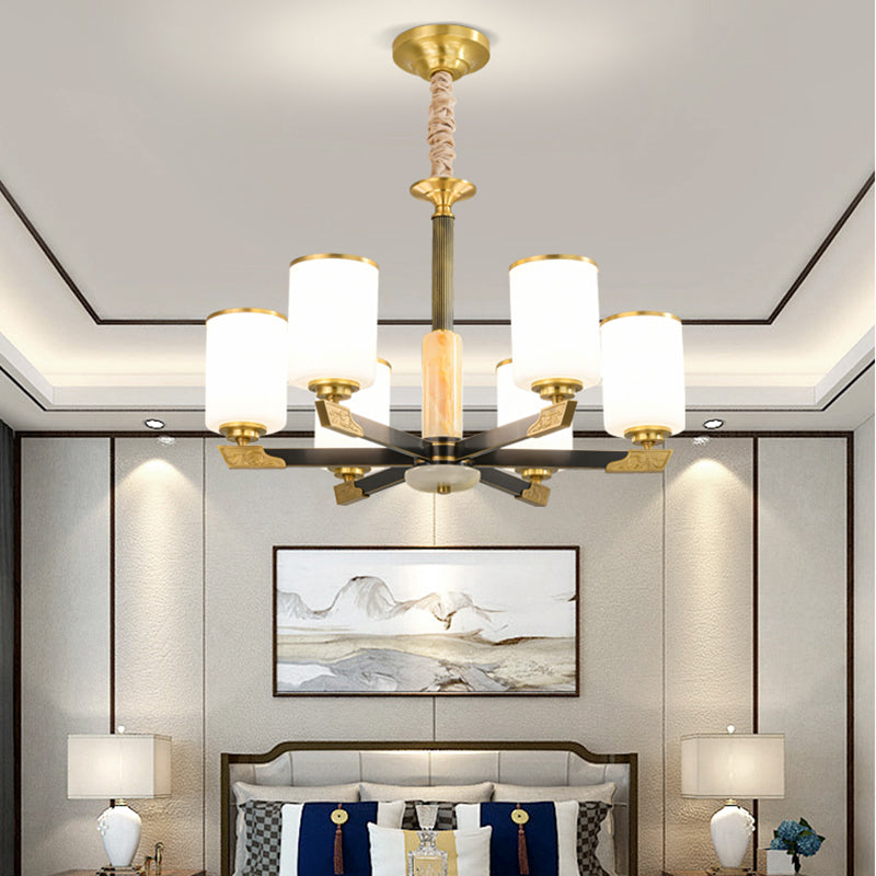 Cylindrical Shape Pendant Lights Modern Style Glass Chandelier Lights in Gold