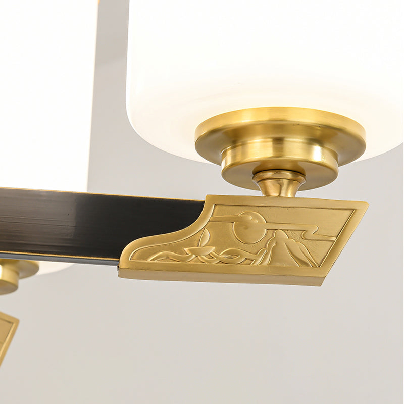 Cylindrical Shape Pendant Lights Modern Style Glass Chandelier Lights in Gold