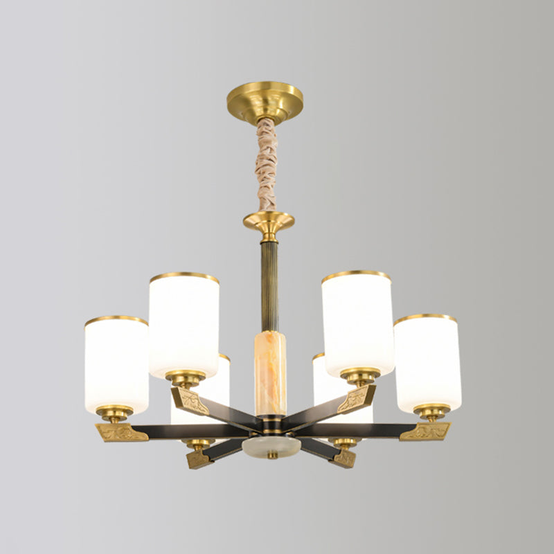 Cylindrical Shape Pendant Lights Modern Style Glass Chandelier Lights in Gold