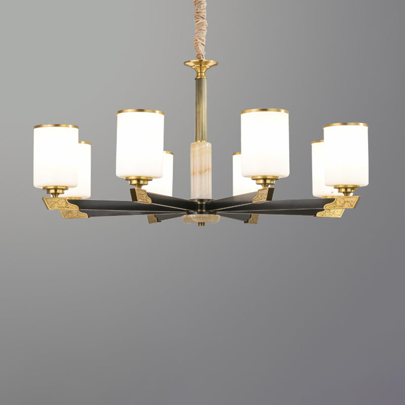 Cylindrical Shape Pendant Lights Modern Style Glass Chandelier Lights in Gold